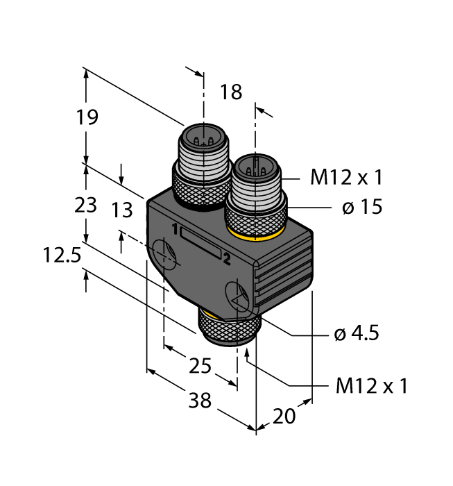 2-Way Splitter - Y-Splitter without Cable, M12 × 1 Female